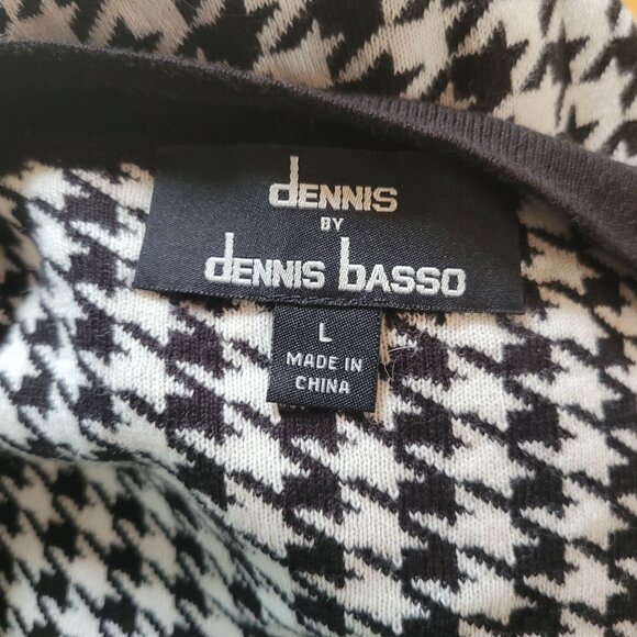Dennis Basso Houndstooth Cardigan Sweater L Open Front Black & White - Picture 3 of 4